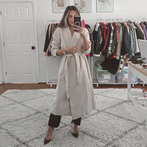 H&M ivory cream long belted coat size M - Picture 4 of 10